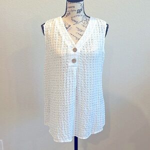 White V-Neck Tank with Wood Buttons